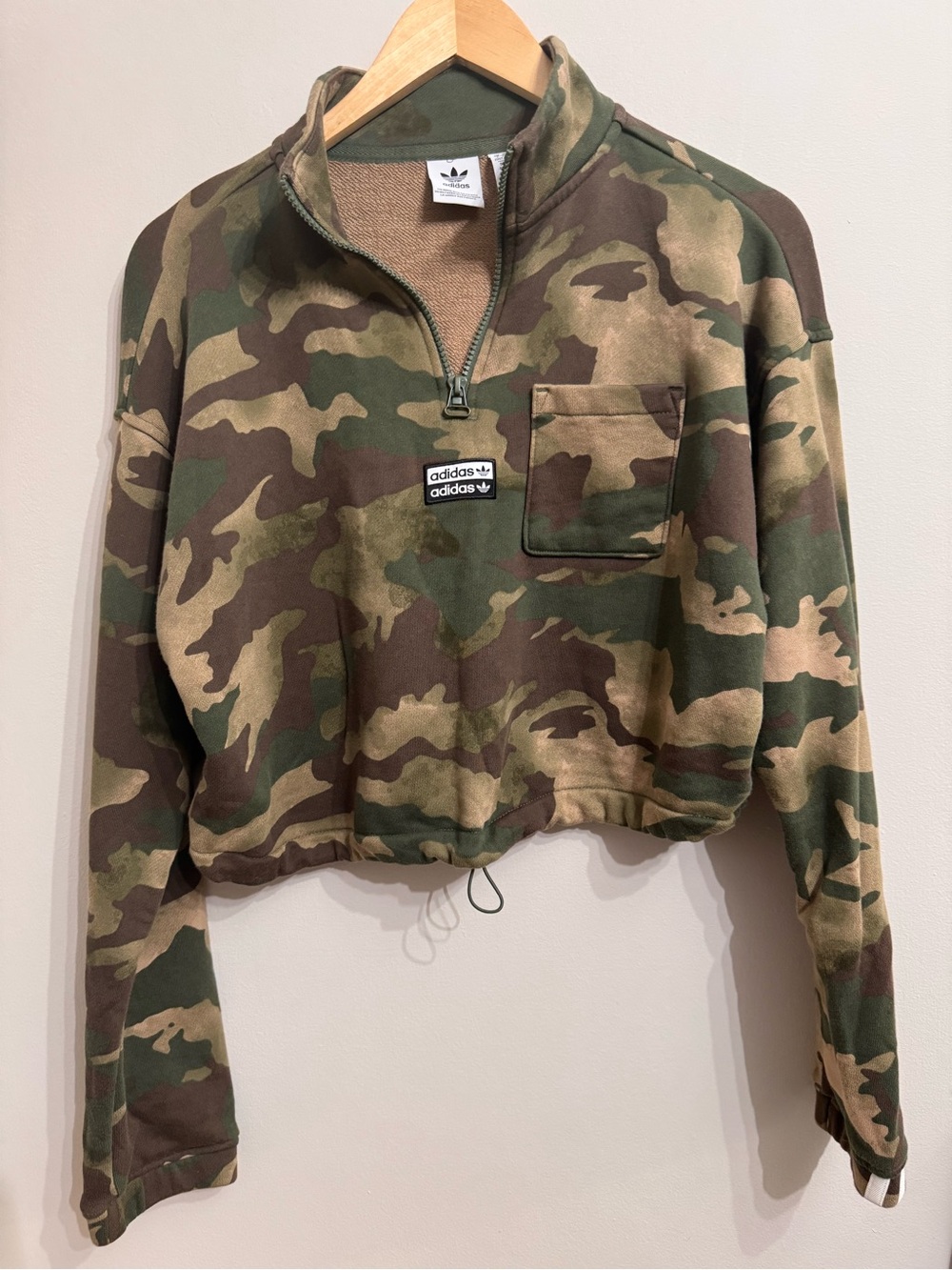 adidas Women’s Camo Quarter-Zip Pullover - Green/Brown